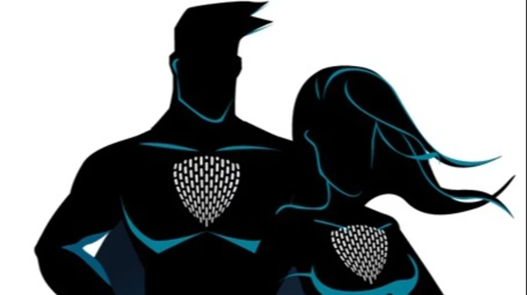 2 super-heros Theneoshields avec le logo Theneoshields blanc sur le torse